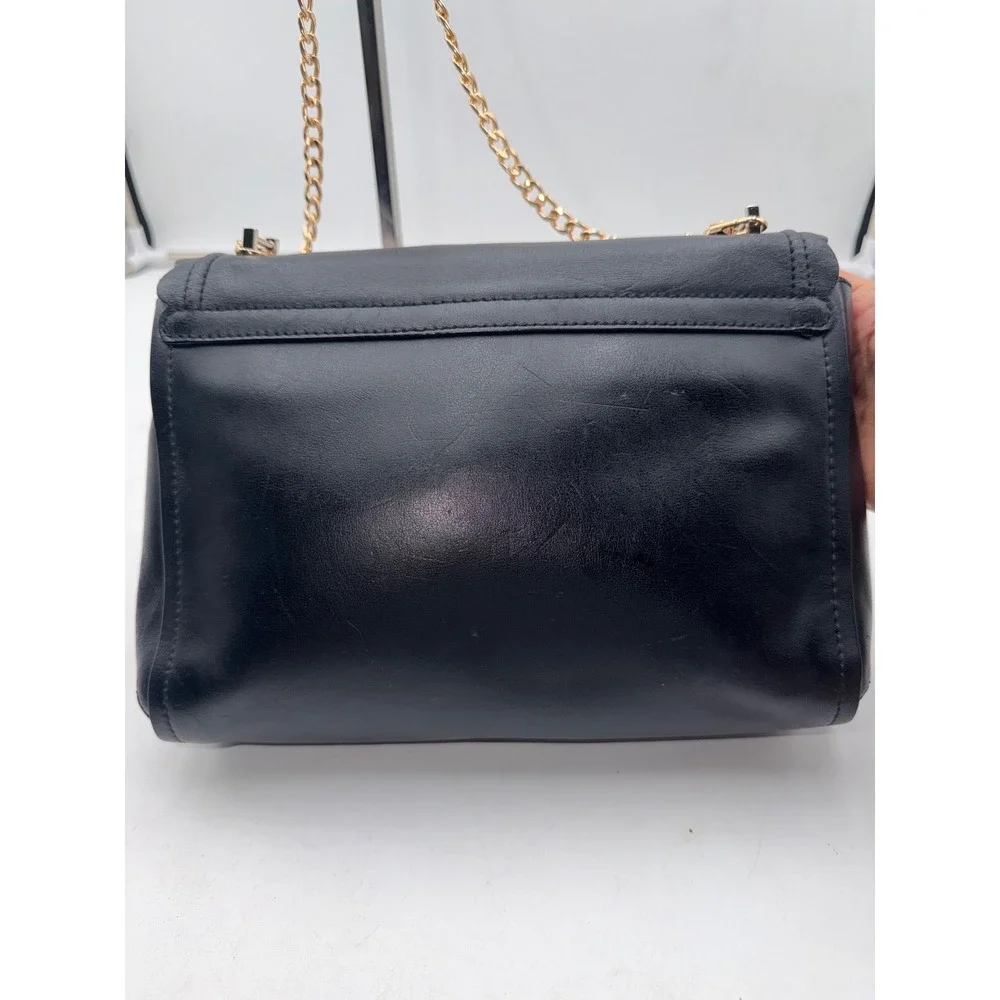 Kate Spade Black Scalloped Leather Crossbody Bag Gold Chain Strap Turn Lock